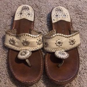 Cream off white sandals with gold trim